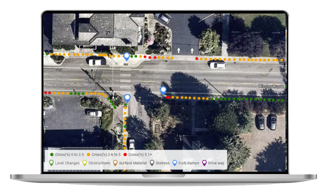View colored markers to identify driveways, curb ramps and intersections